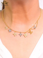 Alphabet L CZ charms gold and platinum chain
