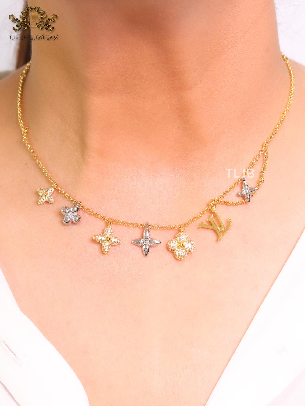 Alphabet L CZ charms gold and platinum chain