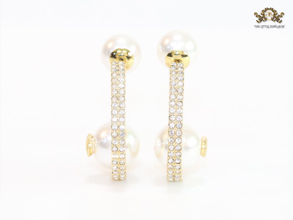 Pearl gold alphabet bomber cz hoops