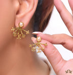 Gold plated detachable pearl tops earrings with various charms