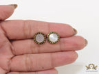 Alphabet inscribed golden stud earrings with MOP