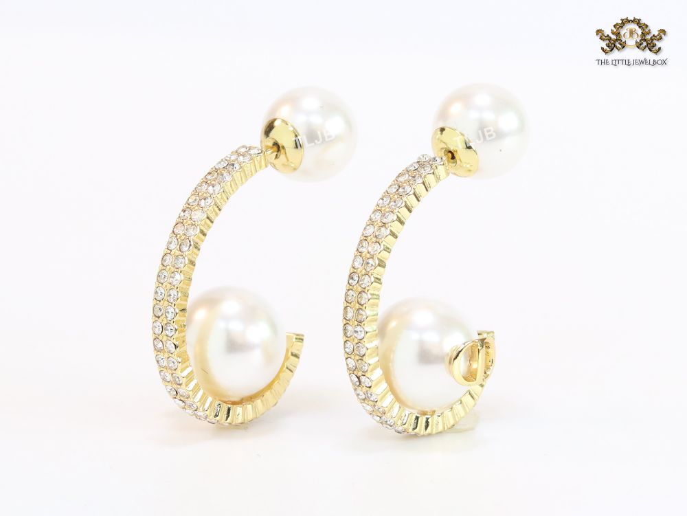 Pearl gold alphabet bomber cz hoops