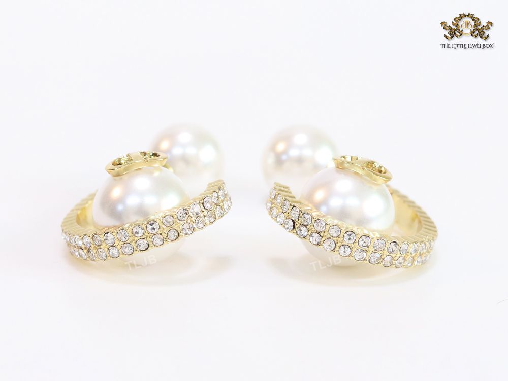 Pearl gold alphabet bomber cz hoops