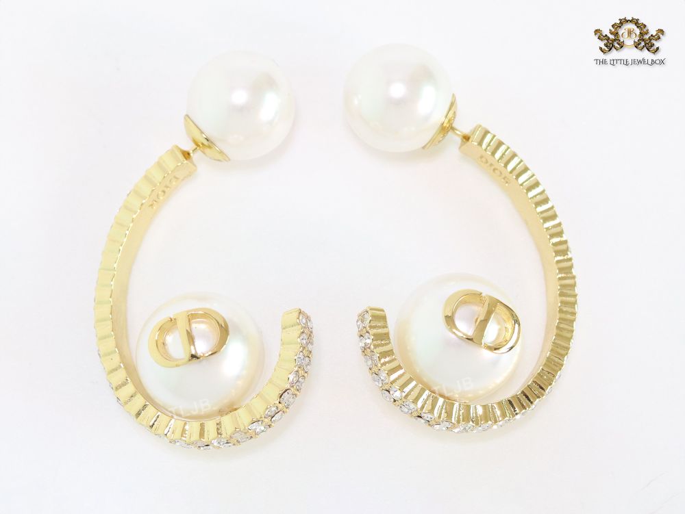 Pearl gold alphabet bomber cz hoops