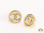 Golden stud earrings with MOP and twin C motif