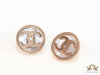 Rose gold stud earrings with MOP and twin C motif