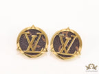 Alphabet motif golden stud earrings with leather finish