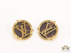 Alphabet motif golden stud earrings with leather finish
