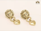 Antique lion face heart dangles