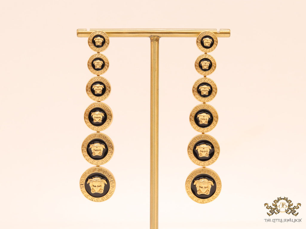 Golden and black long Medusa dangles
