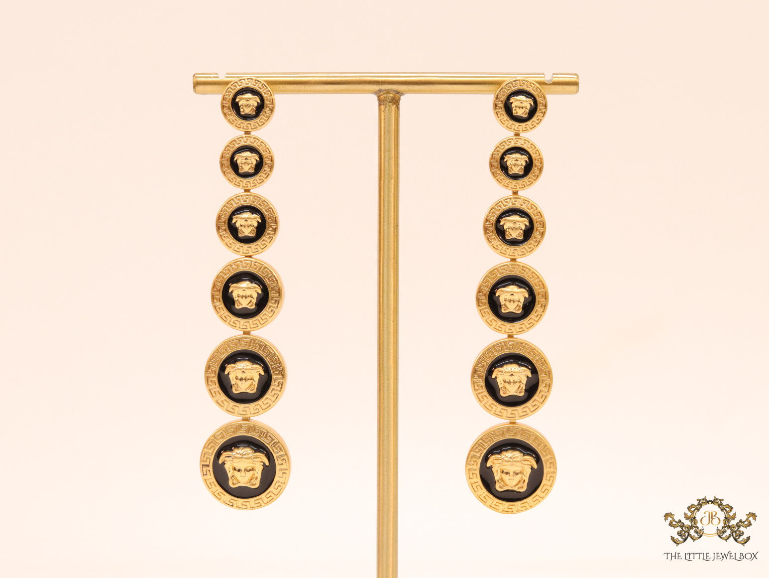 Golden and black long Medusa dangles