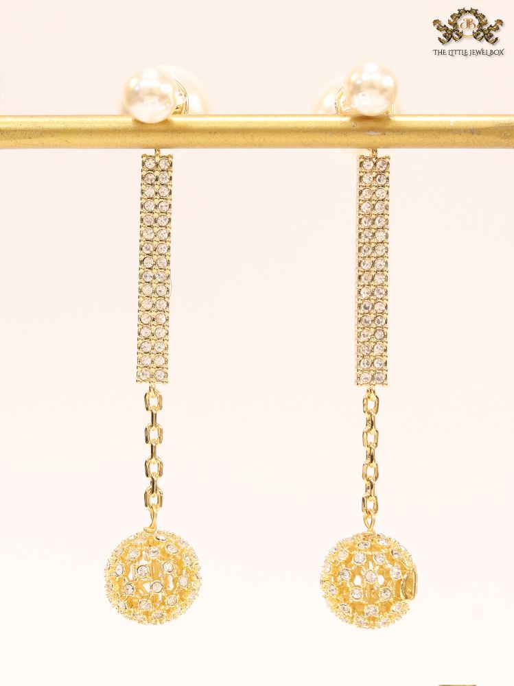Pearl and cz alphabet long chain bomber style dangles