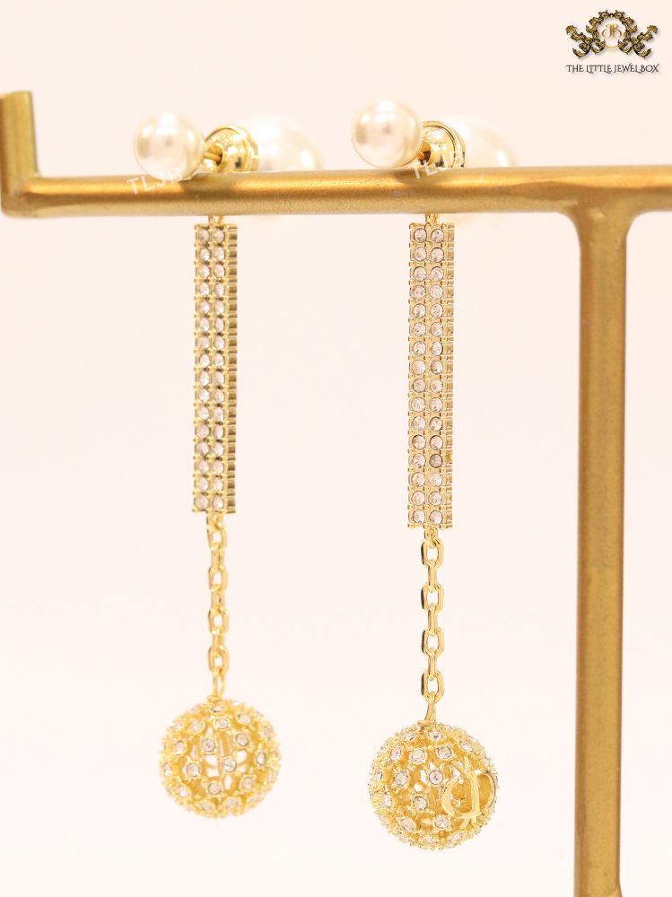 Pearl and cz alphabet long chain bomber style dangles
