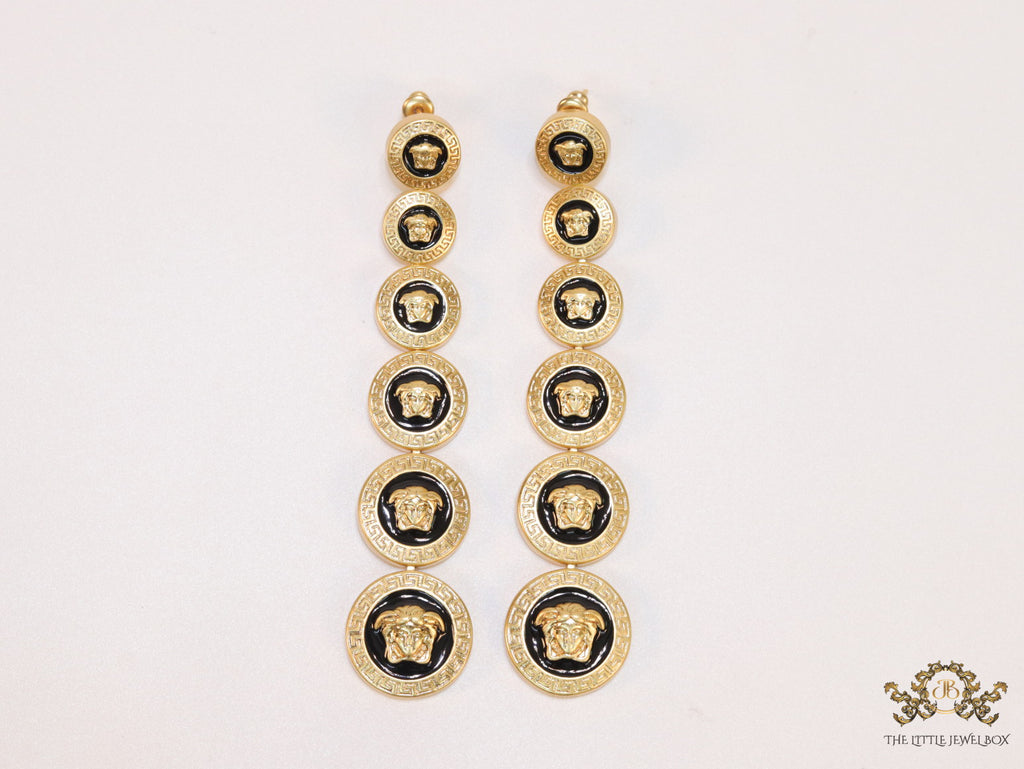 Golden and black long Medusa dangles