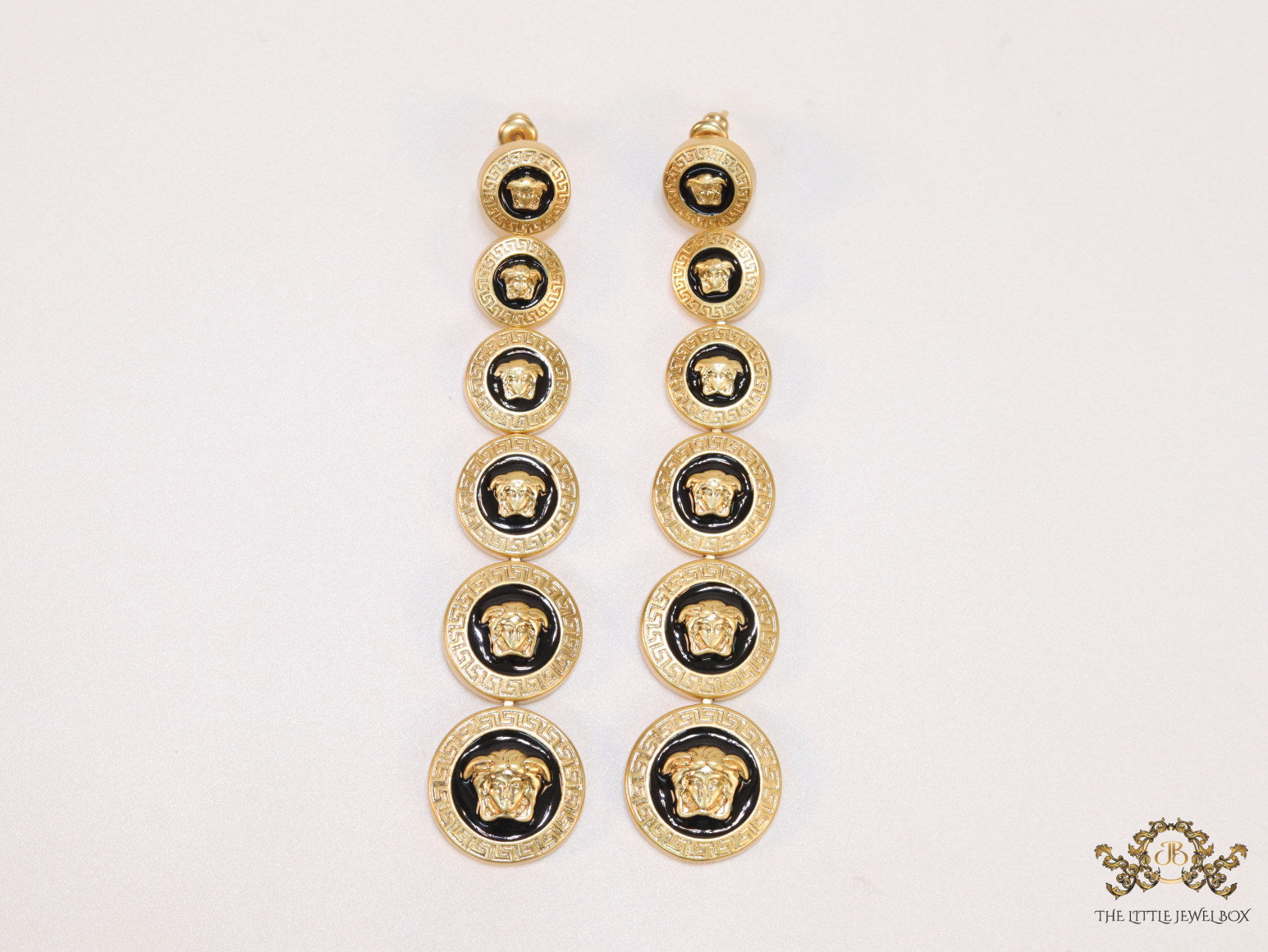 Golden and black long Medusa dangles