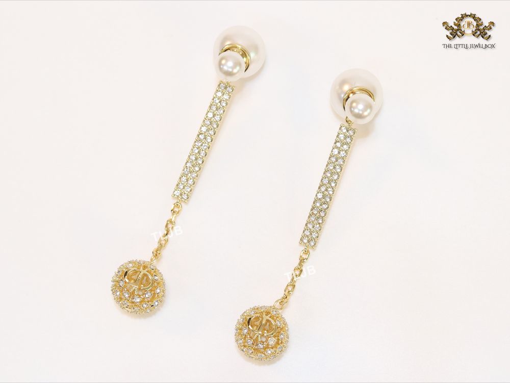Pearl and cz alphabet long chain bomber style dangles