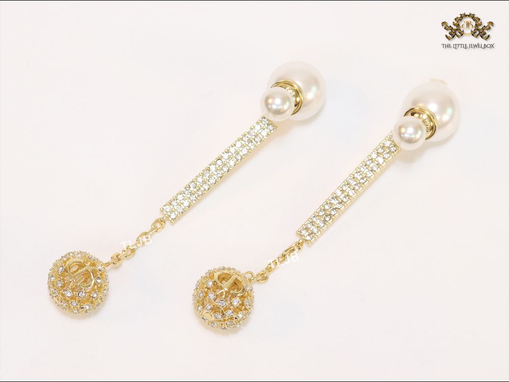 Pearl and cz alphabet long chain bomber style dangles