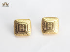 Double C Gold Square Studs