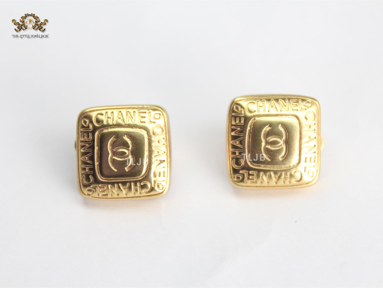 Double C Gold Square Studs