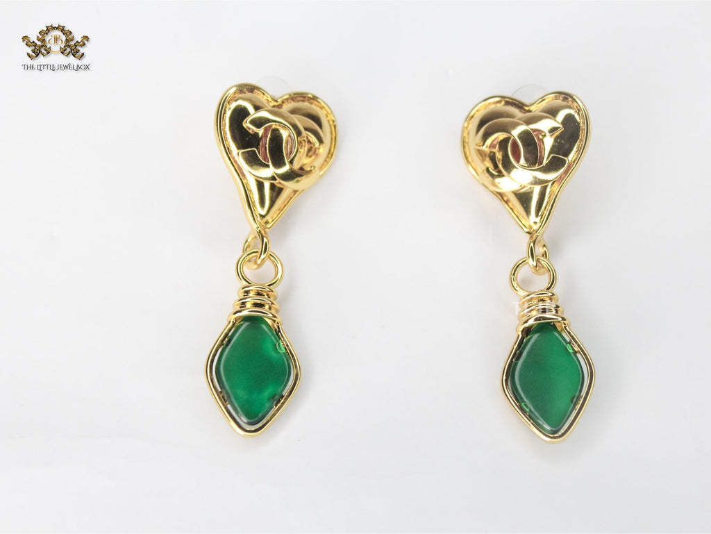 Double C Emerald Heart Drops earrings