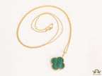 Malachite green clover pendant in gold plated chain