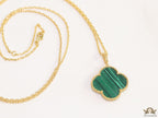 Malachite green clover pendant in gold plated chain