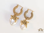Golden hoops with alphabets and pearl drop