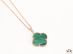 Malachite green clover pendant in rose gold plated chain