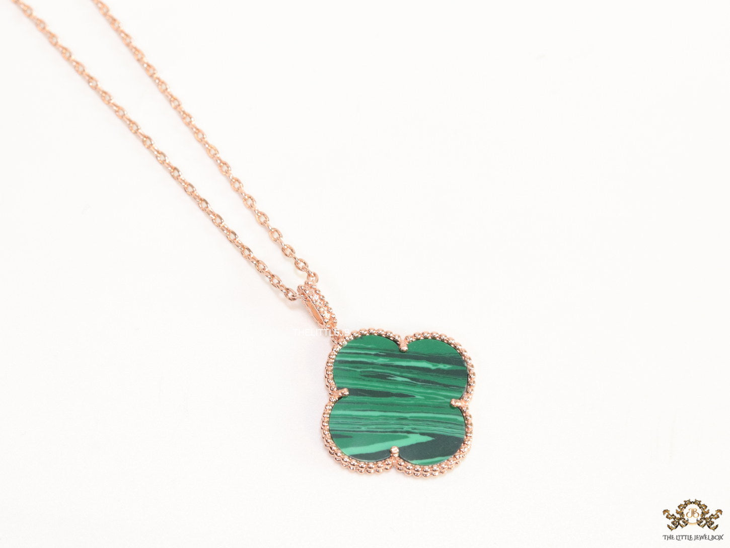 Malachite green clover pendant in rose gold plated chain