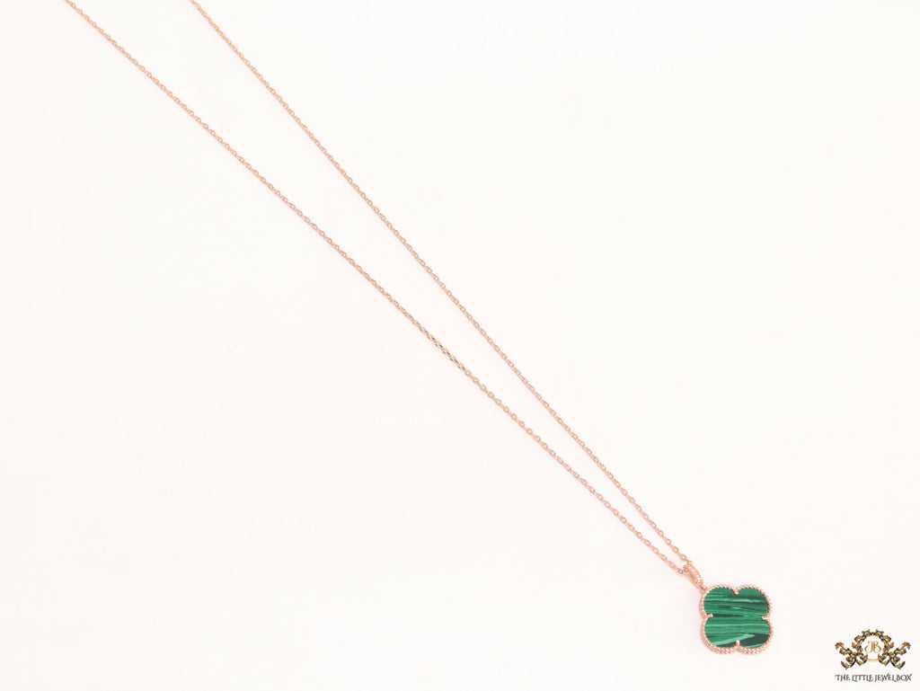 Malachite green clover pendant in rose gold plated chain