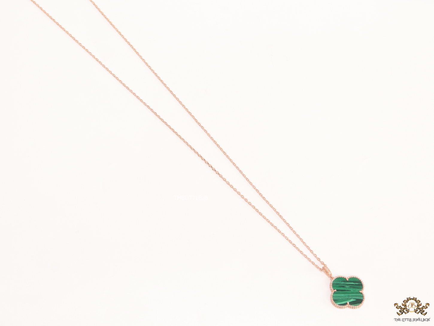 Malachite green clover pendant in rose gold plated chain