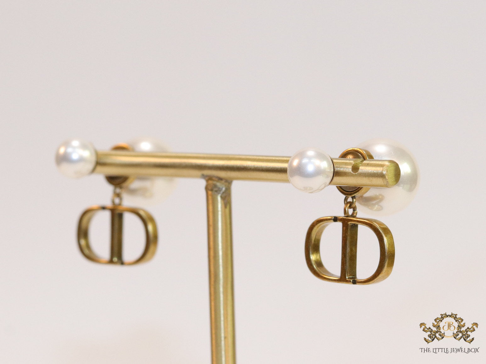 Gold plated alphabet earrings with white pearls