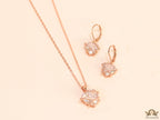 Rose gold chain necklace with heart shape fancy cz pendant and earrings