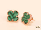 Malachite green clover stud earrings in rose gold finish