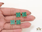 Malachite green clover stud earrings in rose gold finish