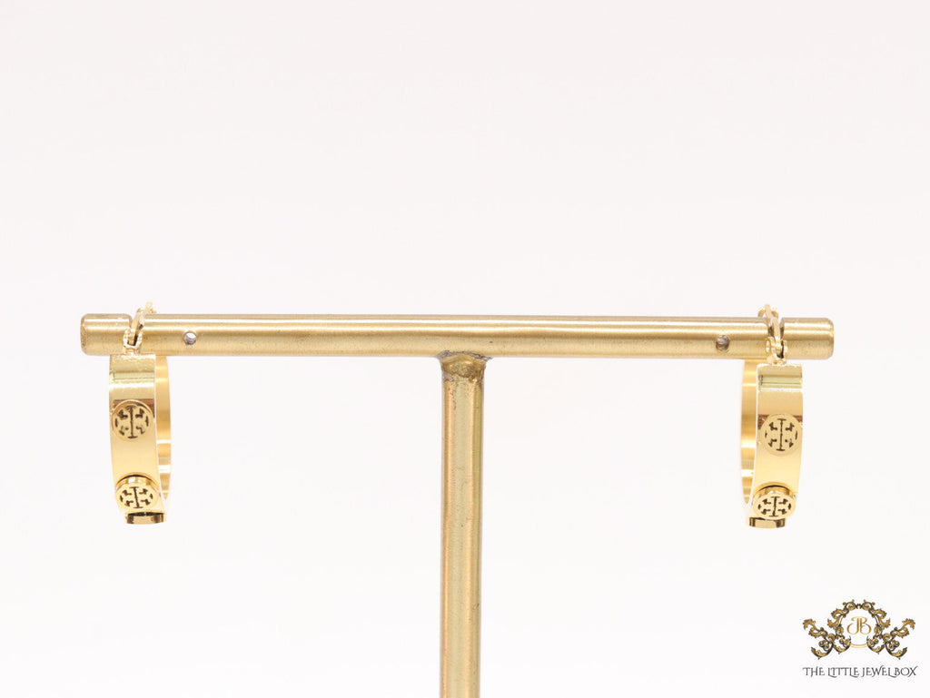 Gold plated hoop earrings with double T motifs