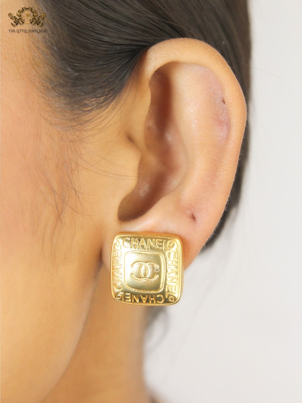 Double C Gold Square Studs