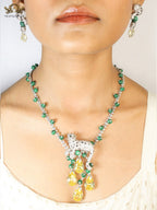 Emerald Vine Necklace with yellow topaz and panther motif in cz