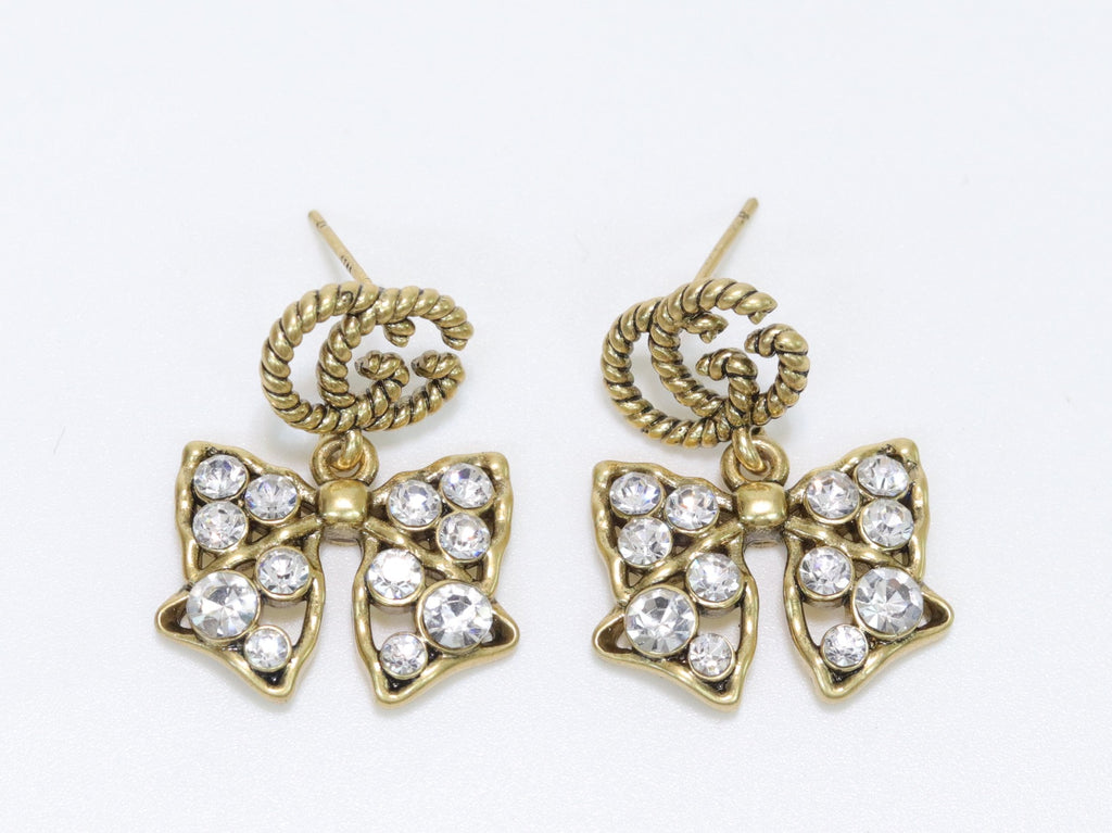 Double G rustic bow dangles with CZ