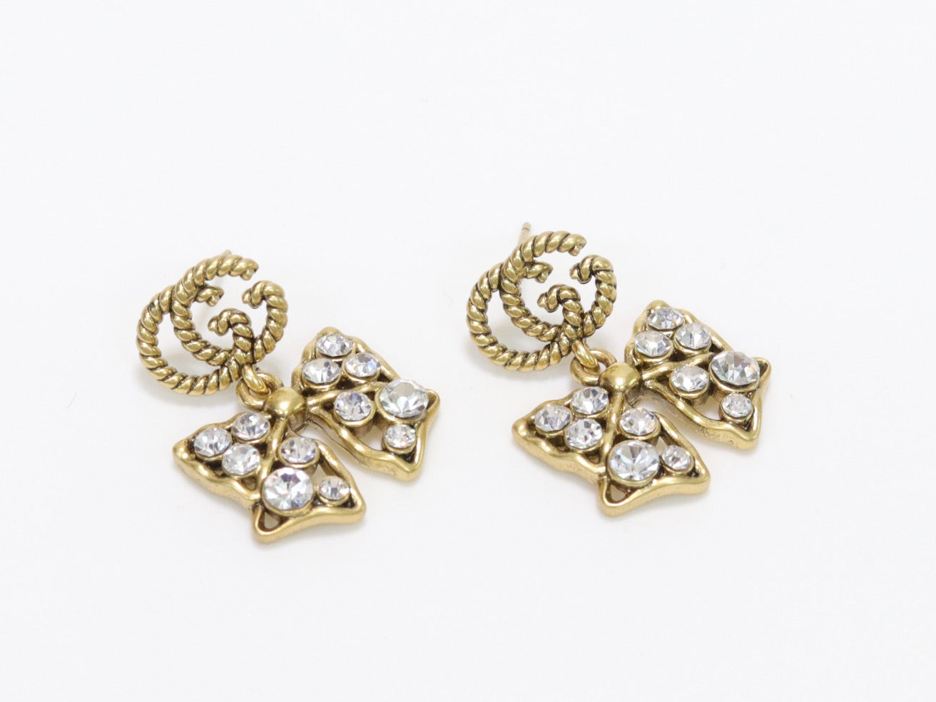 Double G rustic bow dangles with CZ