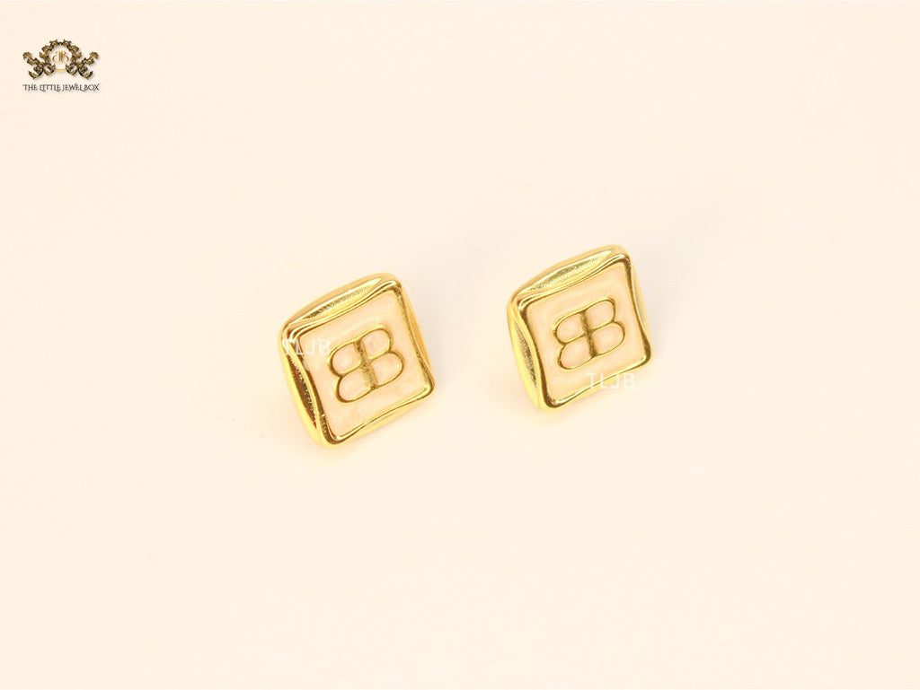 Gold Alphabet B square studs