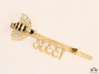 Gold-Plated, black and gold stripe bee hair pin with alphabet charms