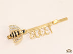Gold-Plated, black and gold stripe bee hair pin with alphabet charms