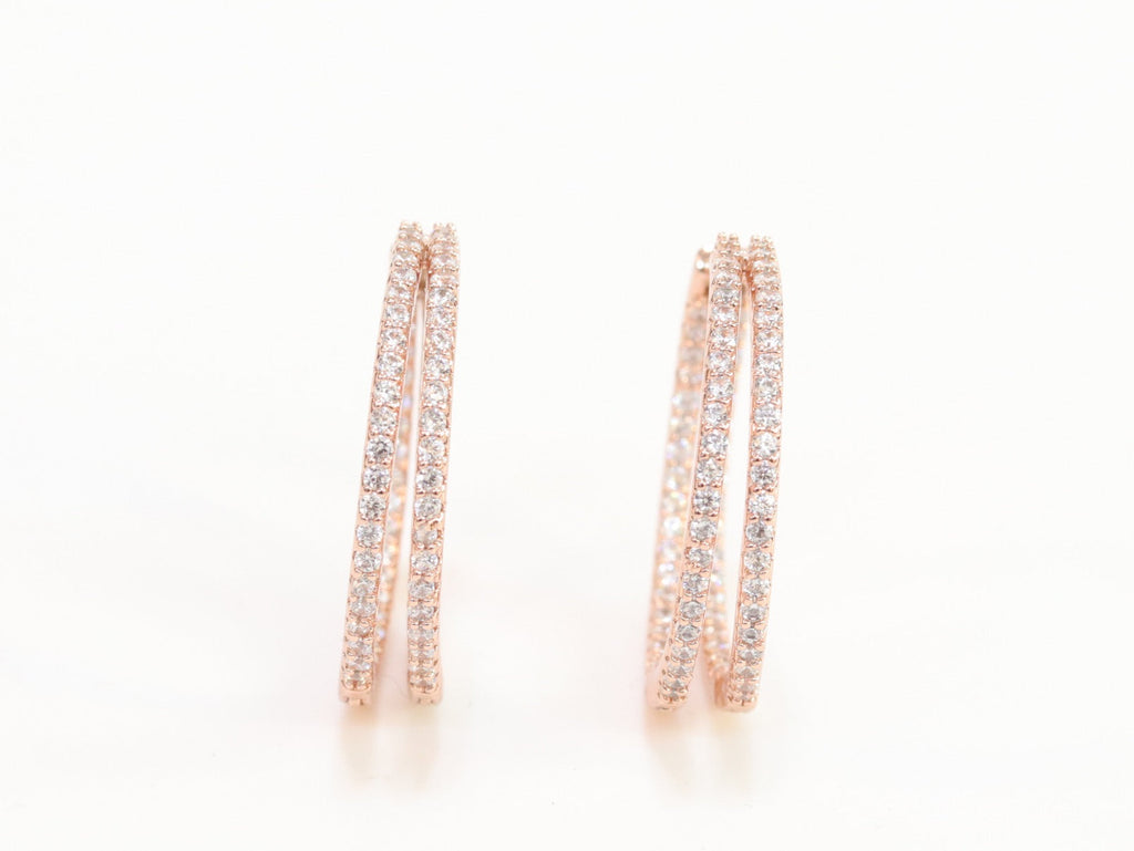Double layered hoops with CZ in rose gold finish
