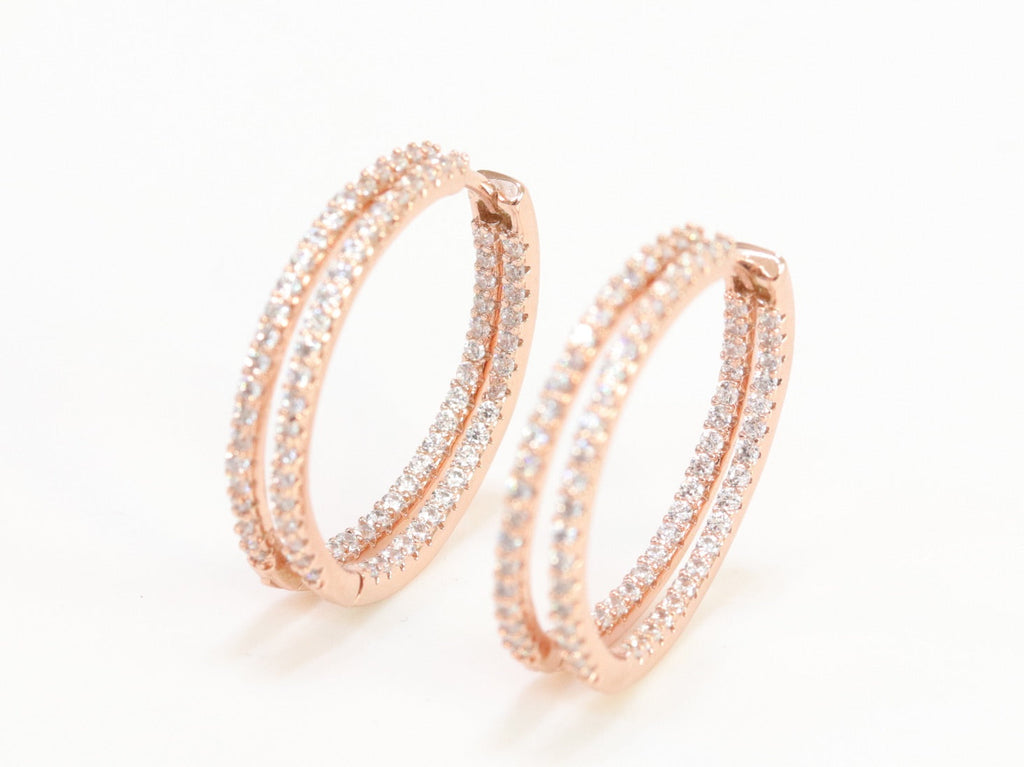 Double layered hoops with CZ in rose gold finish
