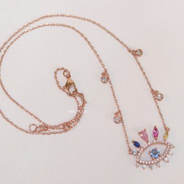 Rose gold plated chain cz evil eye necklace with multi colored stones