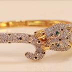 Gold plated full diamond panther openable bracelet