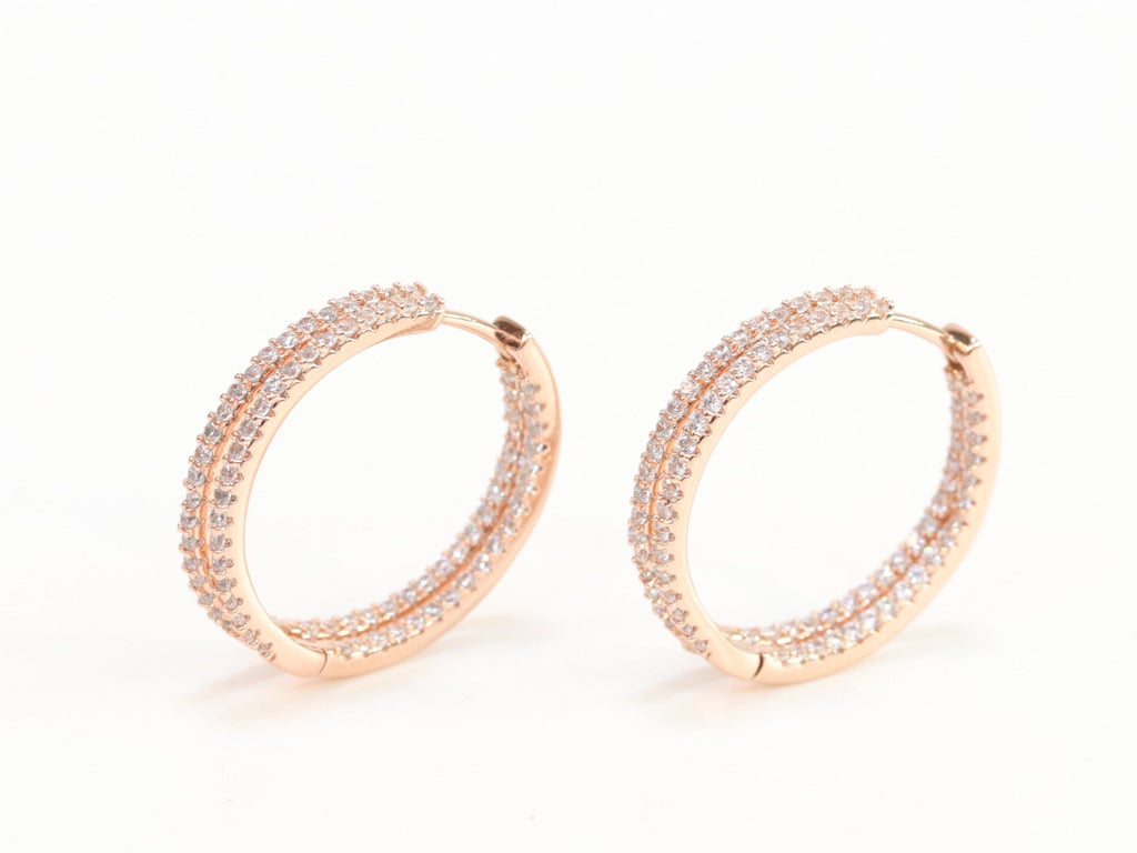 Double layered hoops with CZ in rose gold finish