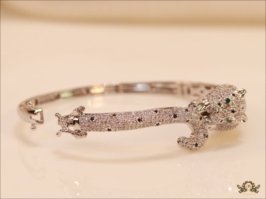Platinum plated full diamond panther openable bracelet