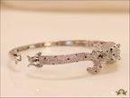 Platinum plated full diamond panther openable bracelet